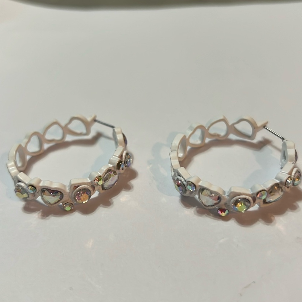 Betty Johnson, hoops sparkly rhinestone hearts